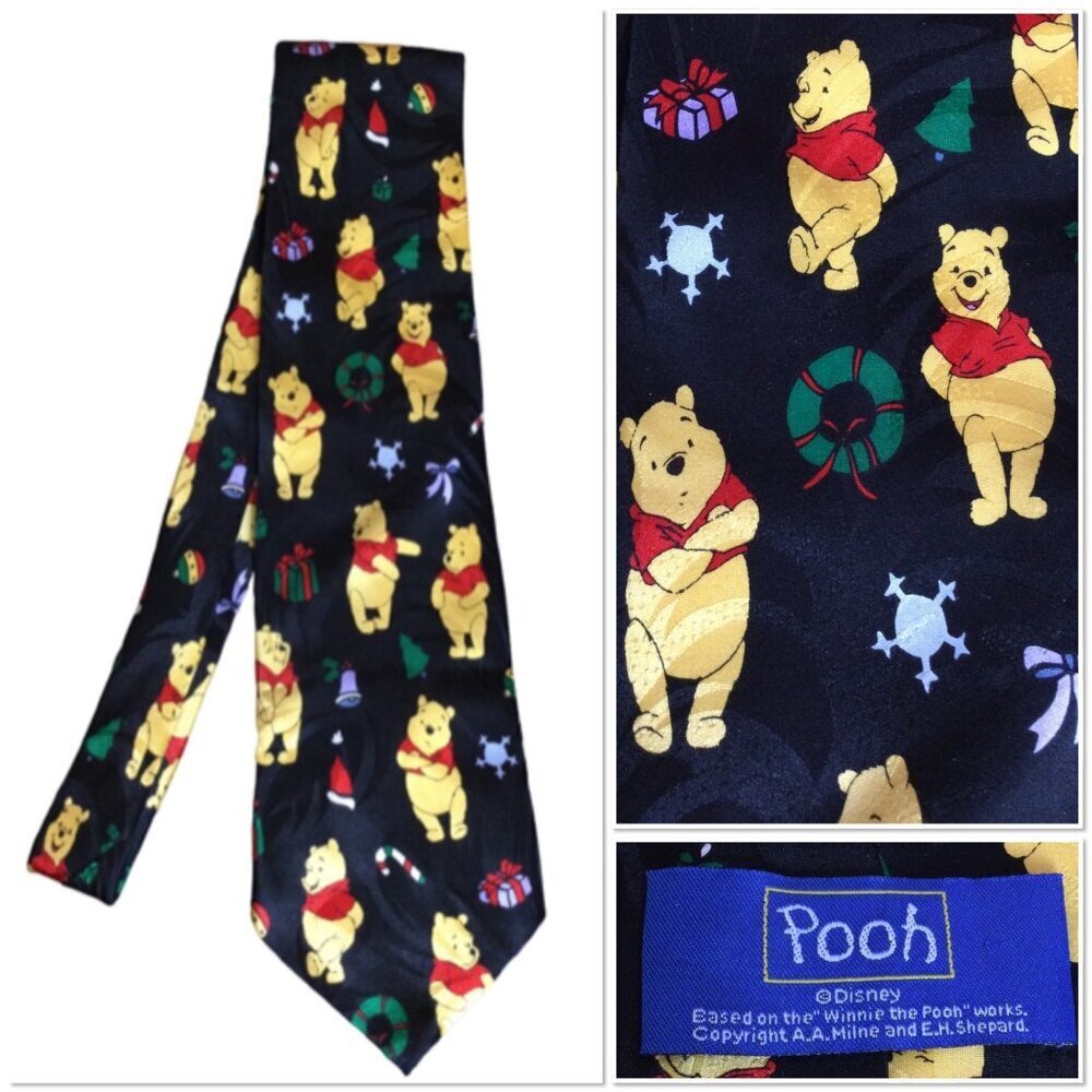 Vintage Disney Men's Winnie the Pooh Silk Necktie Tie Christmas Holiday Winter
